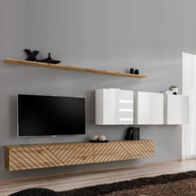 Ensemble Meuble TV "Switch Lamel VII" 340cm Naturel & Blanc