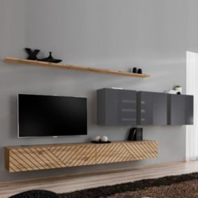 Ensemble Meuble TV "Switch Lamel VII" 340cm Naturel & Gris