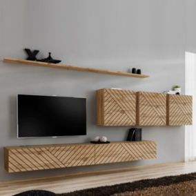 Ensemble Meuble TV "Switch Lamel VII" 340cm Naturel