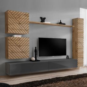 Ensemble Meuble TV "Switch Lamel VIII" 280cm Gris & Naturel