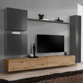 Ensemble Meuble TV "Switch Lamel VIII" 280cm Naturel & Gris