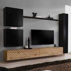 Ensemble Meuble TV "Switch Lamel VIII" 280cm Naturel & Noir