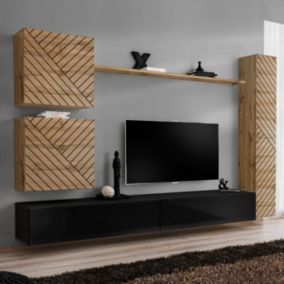 Ensemble Meuble TV "Switch Lamel VIII" 280cm Noir & Naturel