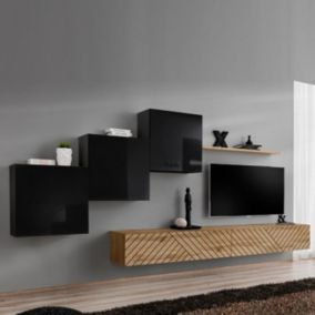 Ensemble Meuble TV "Switch Lamel X" 330cm Naturel & Noir