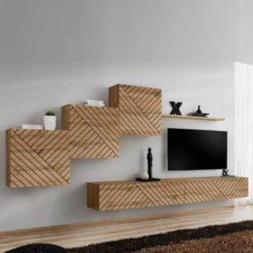 Ensemble Meuble TV "Switch Lamel X" 330cm Naturel