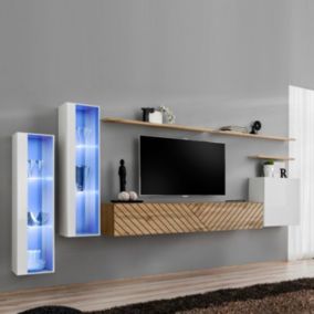 Ensemble Meuble TV "Switch Lamel XI" 330cm Naturel & Blanc