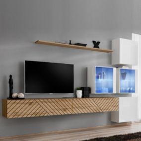 Ensemble Meuble TV "Switch Lamel XIX" 310cm Naturel & Blanc