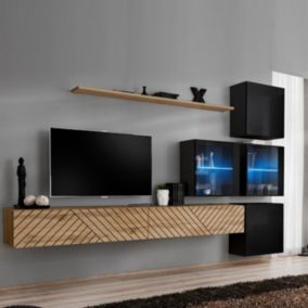 Ensemble Meuble TV "Switch Lamel XIX" 310cm Naturel & Noir