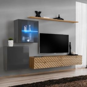 Ensemble Meuble TV "Switch Lamel XV" 260cm Naturel & Gris