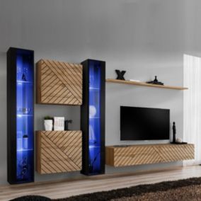 Ensemble Meuble TV "Switch Lamel XVI" 330cm Naturel & Noir