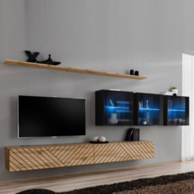 Ensemble Meuble TV "Switch Lamel XVII" 340cm Naturel & Noir