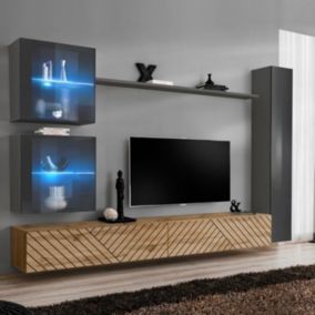 Ensemble Meuble TV "Switch Lamel XVIII" 280cm Naturel & Gris