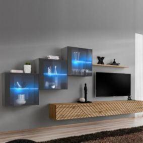 Ensemble Meuble TV "Switch Lamel XX" 330cm Naturel & Gris