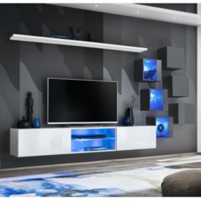 Ensemble Meuble TV "Switch XXI" 260cm Blanc & Gris