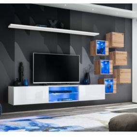 Ensemble Meuble TV "Switch XXI" 260cm Blanc & Naturel