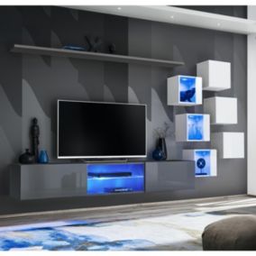 Ensemble Meuble TV "Switch XXI" 260cm Gris & Blanc