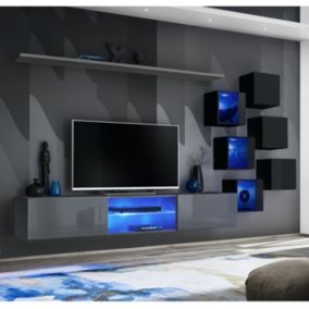 Ensemble Meuble TV "Switch XXI" 260cm Gris & Noir