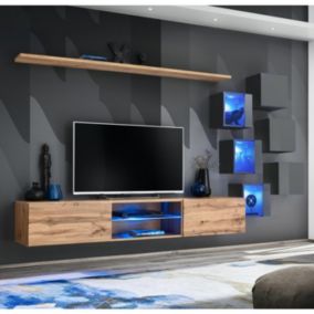 Ensemble Meuble TV "Switch XXI" 260cm Naturel & Gris