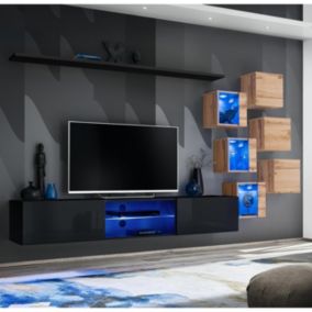 Ensemble Meuble TV "Switch XXI" 260cm Noir & Naturel