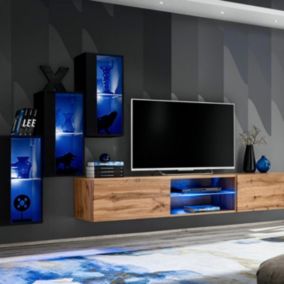 Ensemble Meuble TV "Switch XXII" 210cm Noir & Naturel