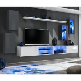 Ensemble Meuble TV "Switch XXV" 280cm Gris & Blanc