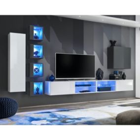 Ensemble Meuble TV "Switch XXVI" 320cm Blanc & Gris