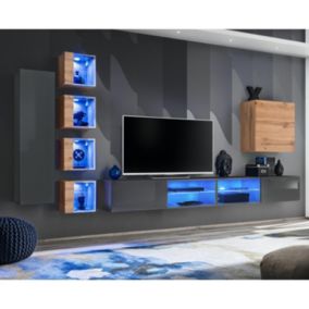 Ensemble Meuble TV "Switch XXVI" 320cm Gris & Naturel