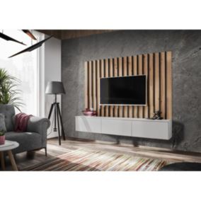 Ensemble Meuble TV "Verti" 180cm Gris & Naturel