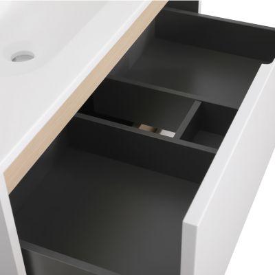 Ensemble meuble vasque 2 tiroirs blanc mat et effet bois l.80 cm + plan vasque + miroir, Tolima