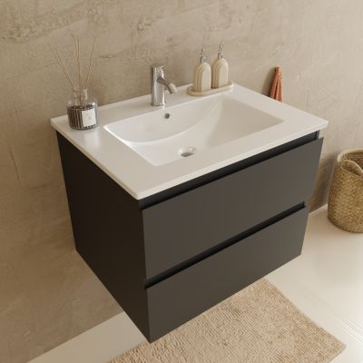 Ensemble Meuble Salle De Bain Lomadox – Vasque à Poser Noire, Meuble Anthracite Et Chêne – Miroir LED – Dimensions 130x200x46,5 Cm - 13