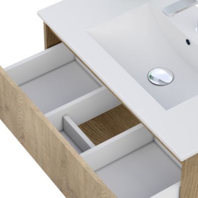 Ensemble meuble vasque effet chêne l.80 cm + plan vasque en céramique + miroir, Cremona