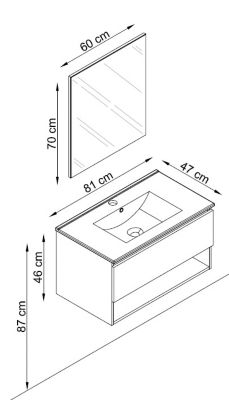 Ensemble meuble vasque effet chêne l.80 cm + plan vasque en céramique + miroir, Cremona