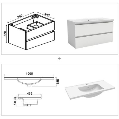 Ensemble meuble vasque L.100cm blanc 2 tiroirs + colonne + lavabo
