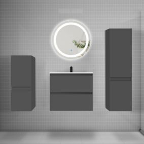 Ensemble meuble vasque L.60cm 2 tiroirs + lavabo + LED miroir 60cm + 2 colonne,anthracite B