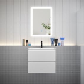 Ensemble meuble vasque L.60cm blanc 2 tiroirs + led miroir + lavabo