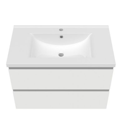 Ensemble meuble vasque L.80cm 2 tiroirs + lavabo + LED miroir rond 90cm,blanc,easy