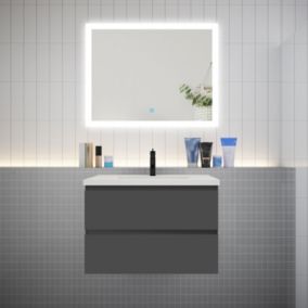 Ensemble meuble vasque L.80cm anthracite 2 tiroirs + led miroir + lavabo