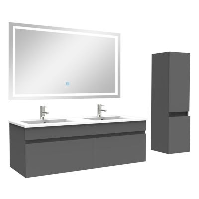 Ensemble meuble + vasque + miroir lumineux + colonne 120cm meuble salle de bain Anthracite