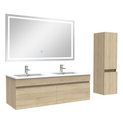Ensemble meuble + vasque + miroir lumineux + colonne 120cm meuble salle de bain Chêne Wotan