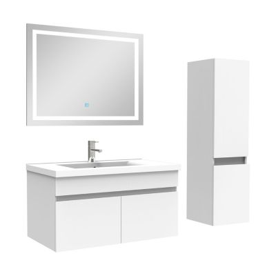 Ensemble meuble + vasque + miroir lumineux + colonne 80cm meuble salle de bain Blanc
