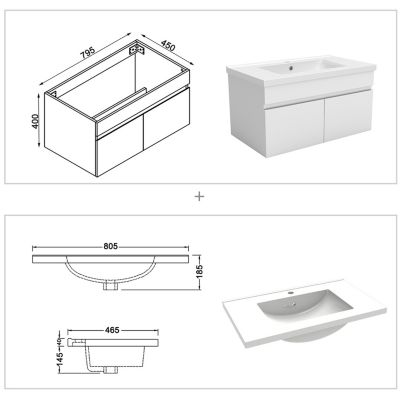 Ensemble meuble + vasque + miroir lumineux + colonne 80cm meuble salle de bain Blanc