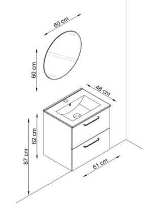 Ensemble meuble vasque suspendu noir mat l.60 cm + plan simple vasque + miroir rond, Noctis