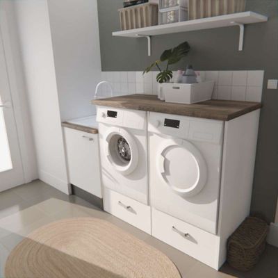Ensemble meubles buanderie - Emplacements lave-linge et sèche-linge surélevés - B10