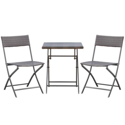 Ensemble meubles de jardin design table carré et chaises pliables résine tressée 4 fils métal noir