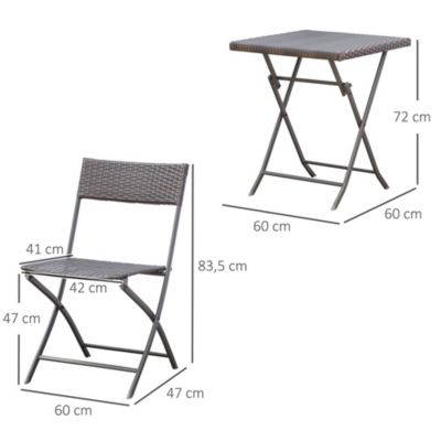 Ensemble meubles de jardin design table carré et chaises pliables résine tressée 4 fils métal noir