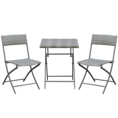 Ensemble meubles de jardin design table carré et chaises pliables résine tressée imitation rotin gris