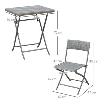 Ensemble meubles de jardin design table carré et chaises pliables résine tressée imitation rotin gris