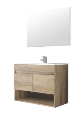 Ensemble Meubles de Salle de Bain Blanc Bois - Miroir - Rangements