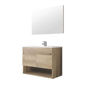 Ensemble Meubles de Salle de Bain Blanc Bois - Miroir - Rangements