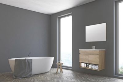 Ensemble Meubles de Salle de Bain Blanc Bois - Miroir - Rangements